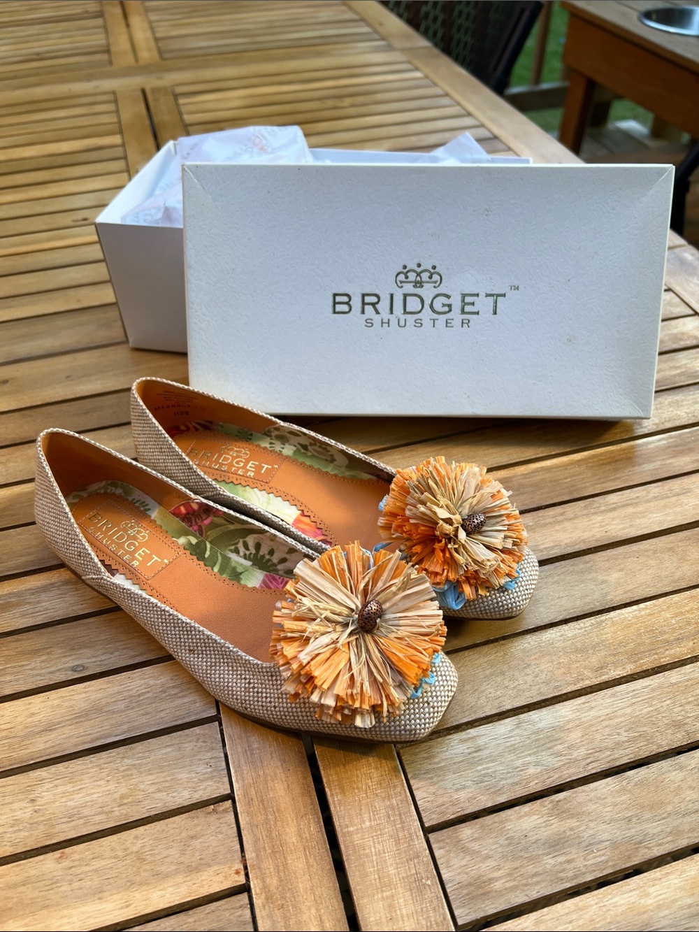 Beige Raffia Pom Ballet Flats Bridget Shuster